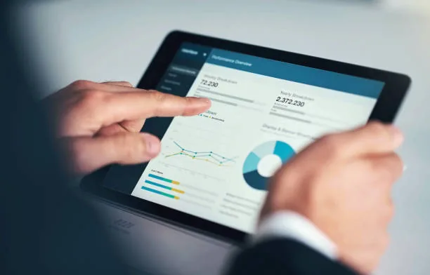 Business analytics dashboard displayed on tablet
